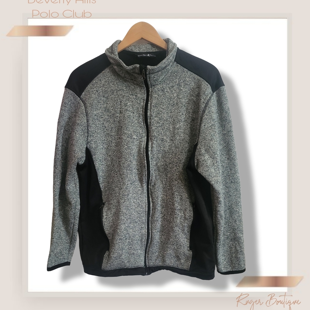 🌿Beverly Hills Polo Club Mens Large Gray Black Full Zip Jacket - Picture 3 of 11